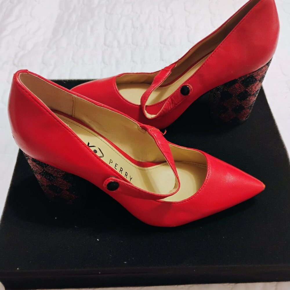 Katy Perry three and a half inch glitter red chunky heels